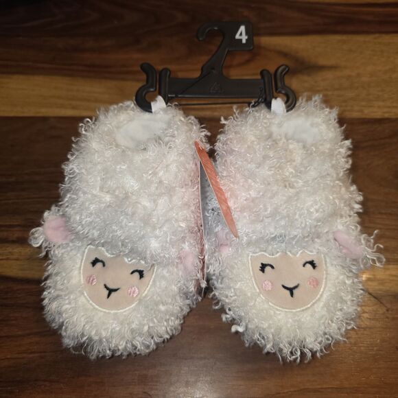 wonder nation Other - Wonder Nation Lamb Bootie Slippers Faux Fur White Pink Size 4 Animal Face